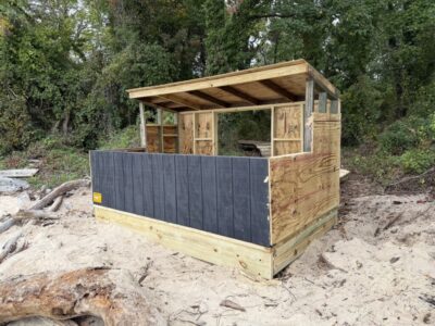 The completed waterfront blind on the beach